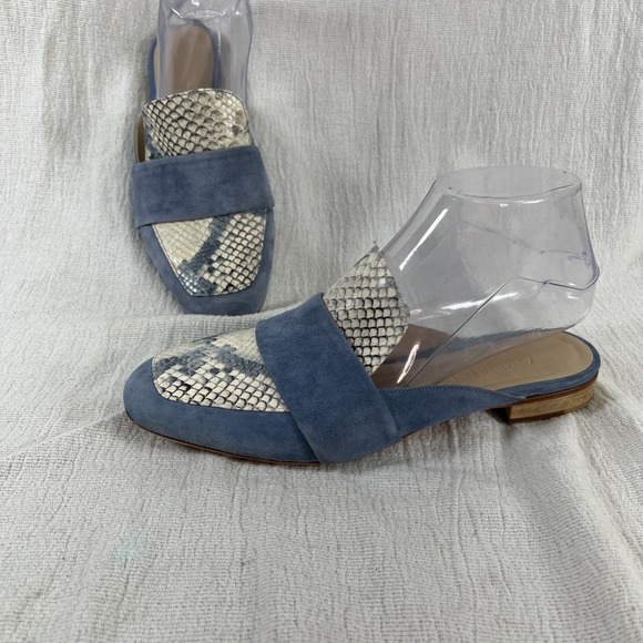 Vero Cuoio Shoes - Vero Cuoio Women's 6.5 (37) Blue Snakeskin Leather Mules Italian Slip On Slides
